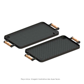 Bifeteira Chapa Ferro Fundido Dupla Face com Alças de Madeira Fundição Libaneza