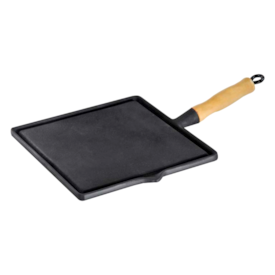 Bifeteira Chapa Quadrada Lisa Ferro Fundido com Cabo de Madeira Fundição Libaneza 26x26cm Cod. 11940