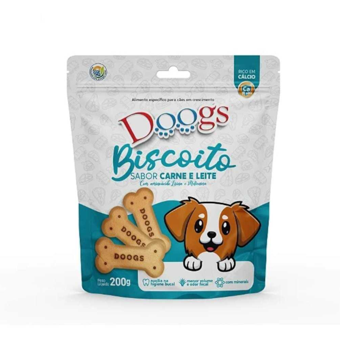 Biscoito Doogs para Cães Filhotes Sabor Carne e Leite 200g