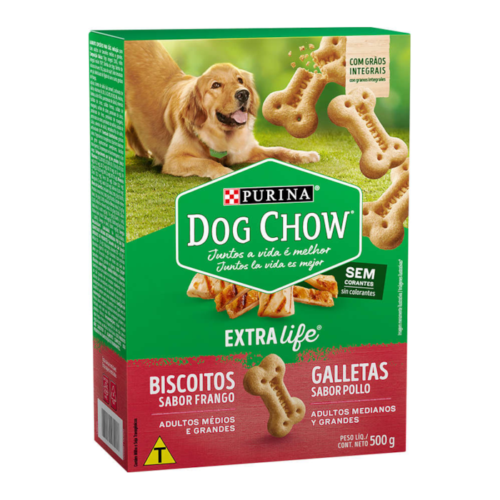 Biscoito Dow Chow para Cães Adultos de Médio e Grande Porte Sabor Frango 500g