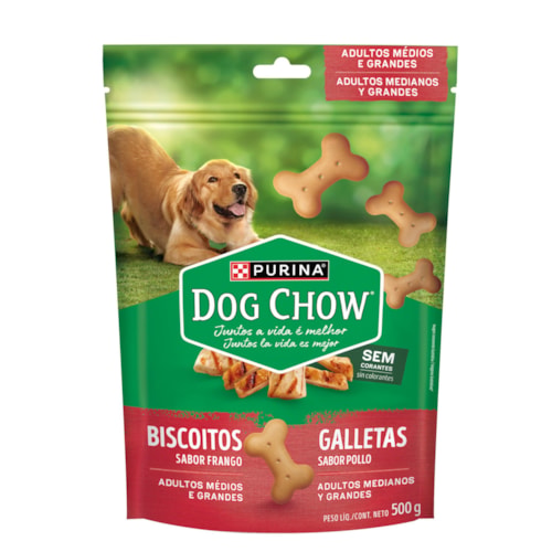 Biscoito Dow Chow para Cães Adultos de Médio e Grande Porte Sabor Frango 500g