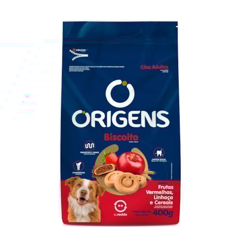 Biscoito Origens Frutas Vermelhas, Linhaça e Cereais Cães Adultos 400g