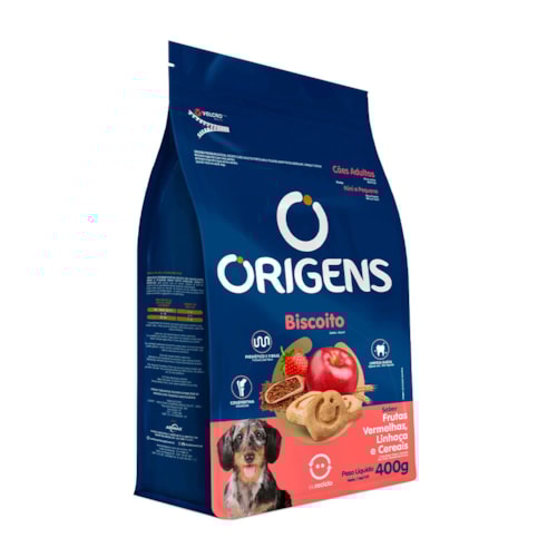 Biscoito Origens Frutas Vermelhas, Linhaça e Cereais Cães Adultos Porte Mini e Pequeno 400g
