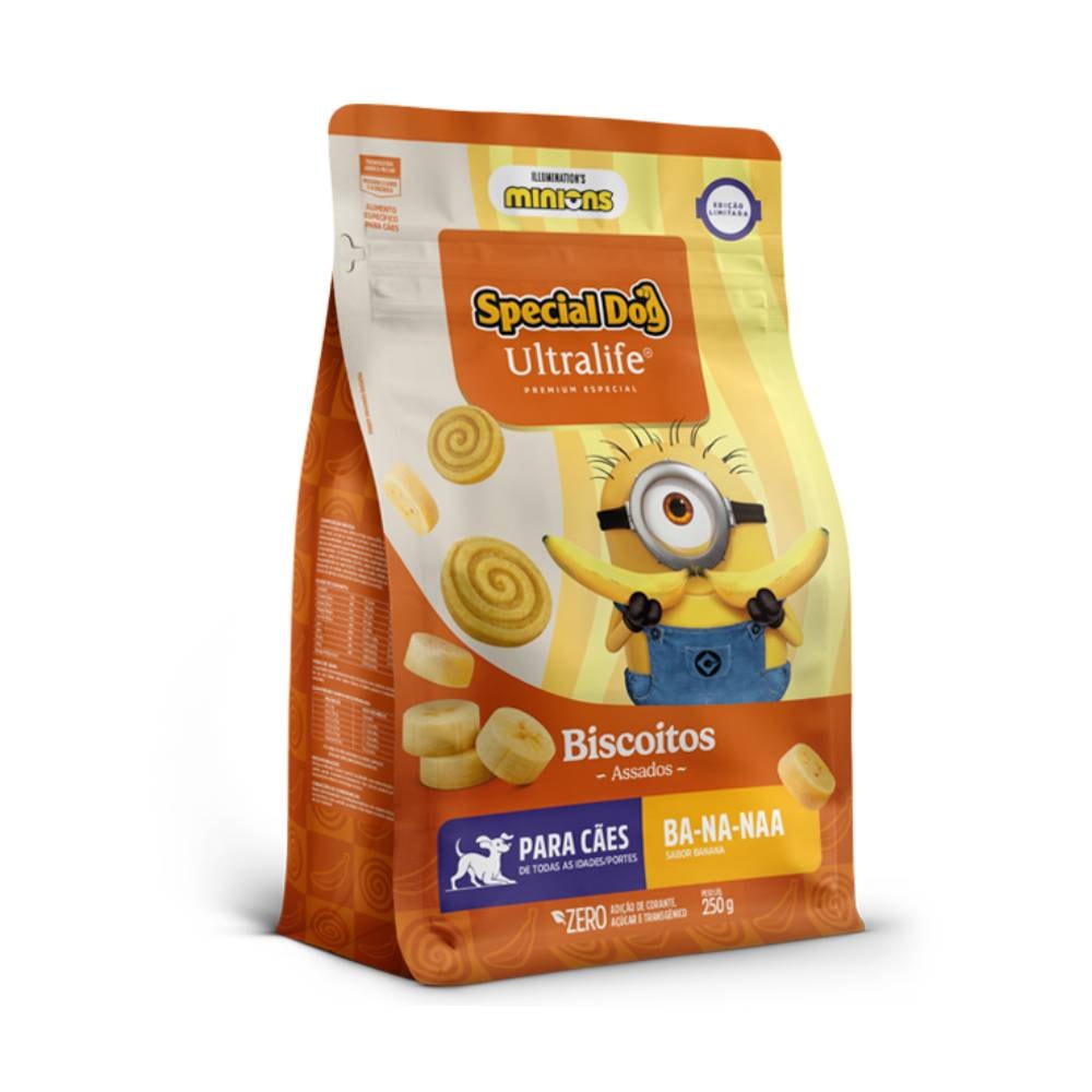 Biscoito Petisco Special Dog UltraLife Cães Adultos Minions Banana Edição Limitada 250 g