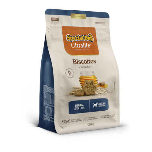 Biscoito Petisco Special Dog UltraLife Cães Adultos Sabor Original Aveia e Mel 500 g