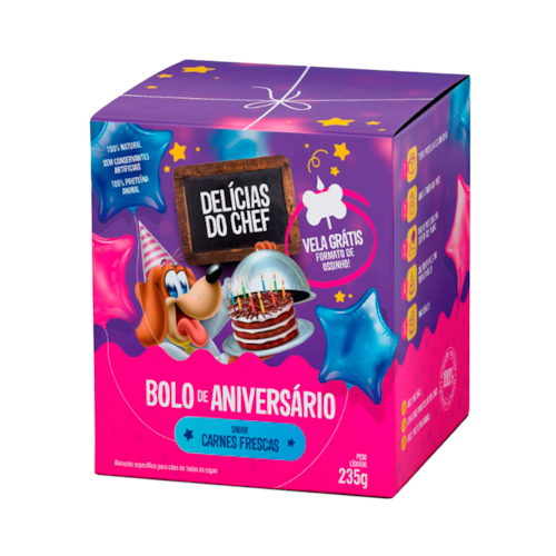 Bolo de Aniversário para Cães Delicia do Chef Sabor Carne Petitos 235g