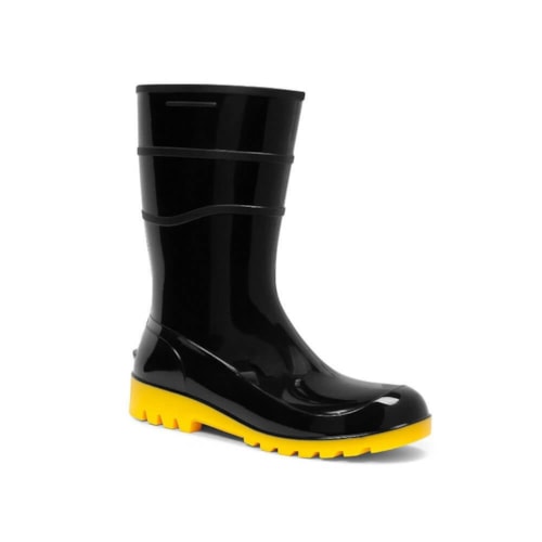 Bota Impermeável De Pvc Acqua Lev Cano Curto Médio Cor Preta Sola Amarela- Bracol