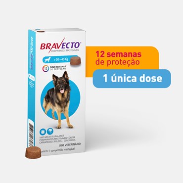Bravecto Antipulgas e Carrapatos para Cães de 20 a 40 kg - 1 Comprimido 1000 mg