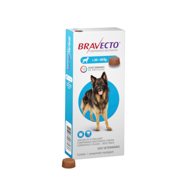 Bravecto Antipulgas e Carrapatos para Cães de 20 a 40 kg | 1000mg - VALIDADE 31/01/2026