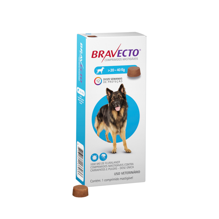 Bravecto Antipulgas e Carrapatos para Cães de 20 a 40 kg | 1000mg - VALIDADE 31/01/2026