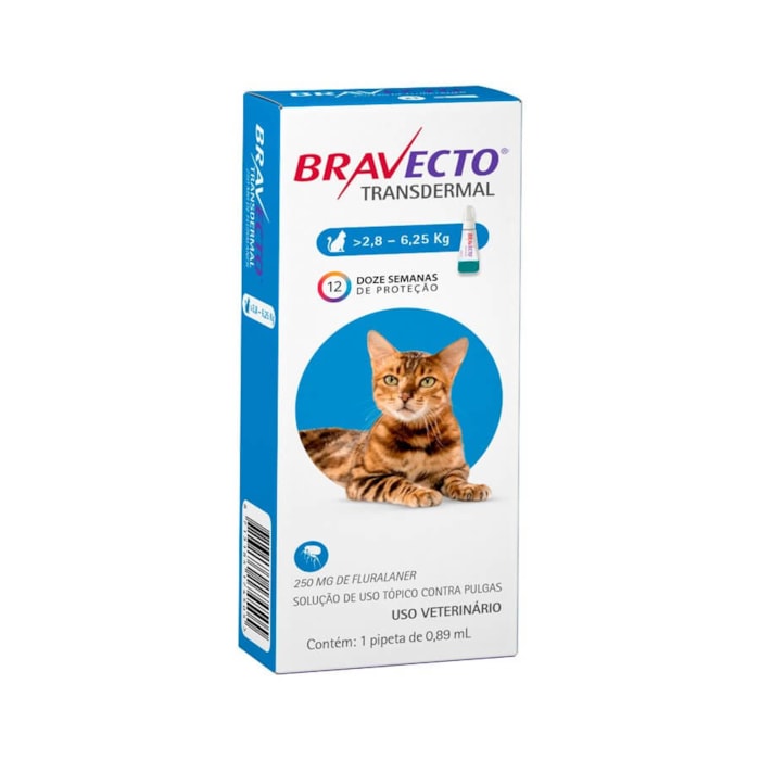 Bravecto Antipulgas Transdermal Para Gatos de 2,8 a 6,25 kg - 250 mg