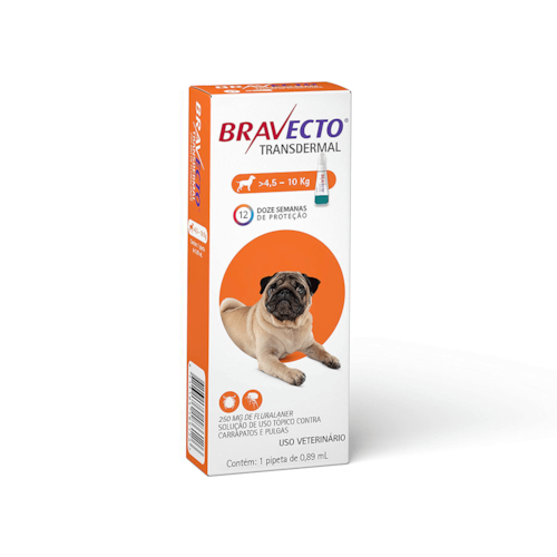 Bravecto Transdermal Antipulgas e Carrapatos Para Cães de 4,5 a 10 kg - 250 mg