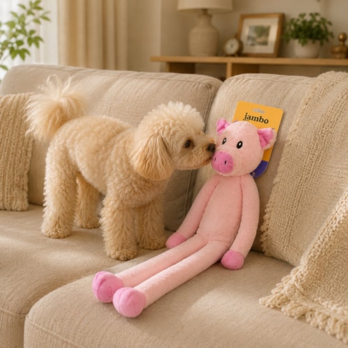 Brinquedo Mordedor de Pelúcia Jambo Long Leg Porco Rosa 75 cm - imagem adicional