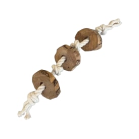 Brinquedo Mordedor Sustentável Amicus Madeira de Café e Corda Algodão Natural Wood Porte Médio