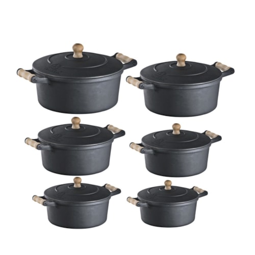 Caçarola de Ferro Fundido Com Alça de Madeira e Tampa de Ferro - Fundição Libaneza