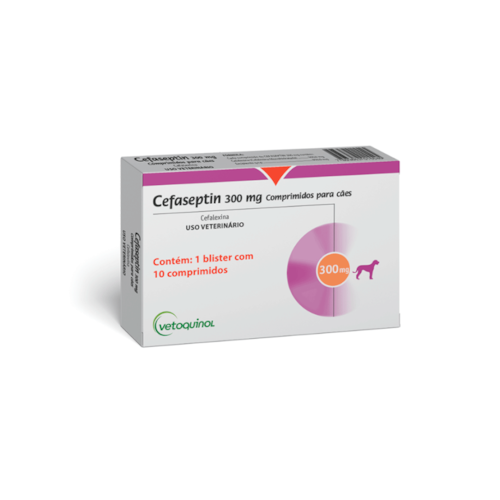 Cefaseptin Cefalixina Vetoquinol Antibacteriano para Cães 300 mg 10 Comprimidos