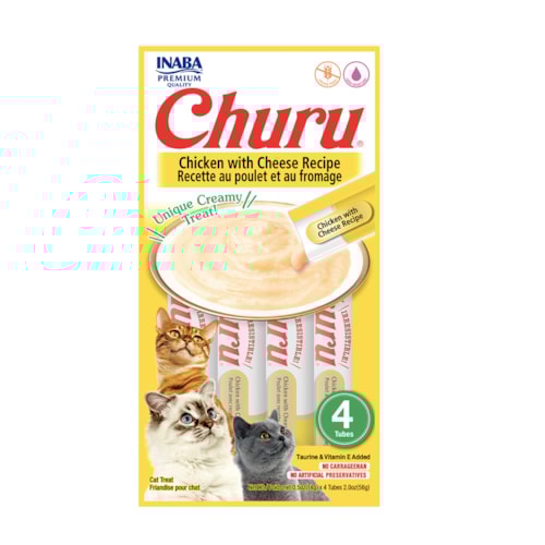 Churu Purê para Gatos Sabor Frango com Queijo 4 Sachês de 14 g Cada