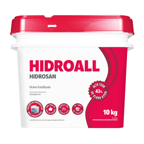 Cloro Granulado Hidroall Hidrosan 43% Dicloro Estabilizado Ativo Balde 10,0 kg - imagem adicional