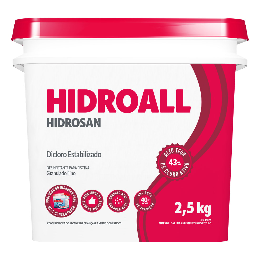 Cloro Granulado Hidroall Hidrosan 43% Dicloro Estabilizado Ativo Balde 2,5 kg