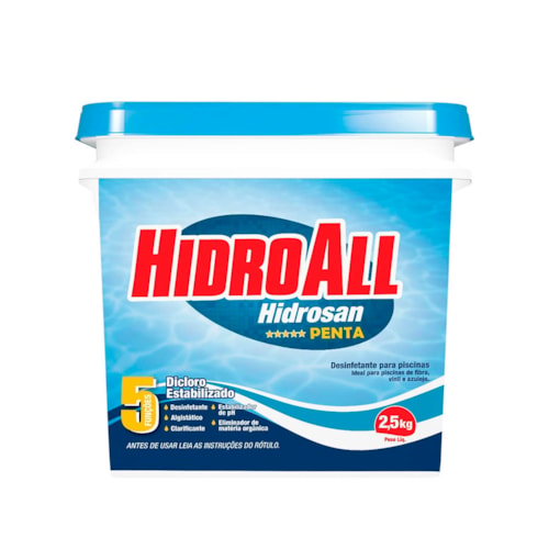 Cloro Granulado Hidroall Hidrosan Multifunção 5 em 1 com 43% Dicloro Estabilizado Ativo Balde 2,5 kg  - imagem adicional