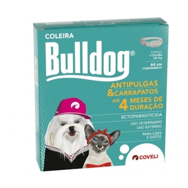 Coleira Antipulgas e Carrapatos Bulldog Coveli 25g para Cães e Gatos 64cm