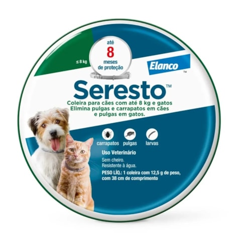Coleira Seresto Antipulga e Carrapato para Cães e Gatos Abaixo de 8kg