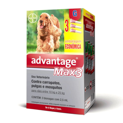 Combo Antiparasitário Advantage Max-3 G Para Cães de 10 a 25 kg - 3 Pipetas (2,5 ml)