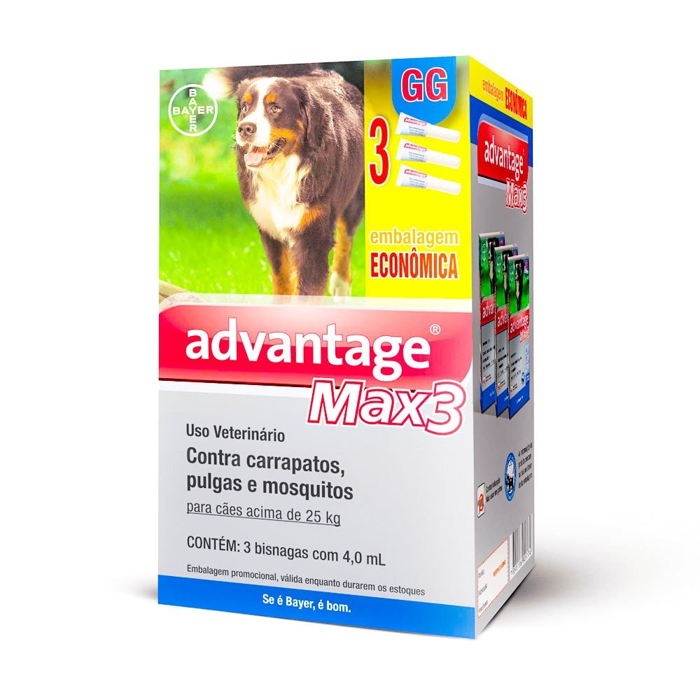 Combo Antiparasitário Advantage Max-3 GG Para Cães Maiores Que 25 kg - 3 Pipetas (4,0 ml)