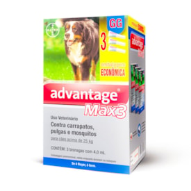 Combo Antiparasitário Advantage Max-3 GG Para Cães Maiores Que 25 kg - 3 Pipetas (4,0 ml)