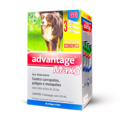 Combo Antiparasitário Advantage Max-3 GG Para Cães Maiores Que 25 kg - 3 Pipetas (4,0 ml)