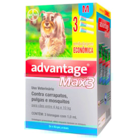 Combo Antiparasitário Advantage Max-3 M Para Cães de 04 a 10 kg - 3 Pipetas (1,0 ml)