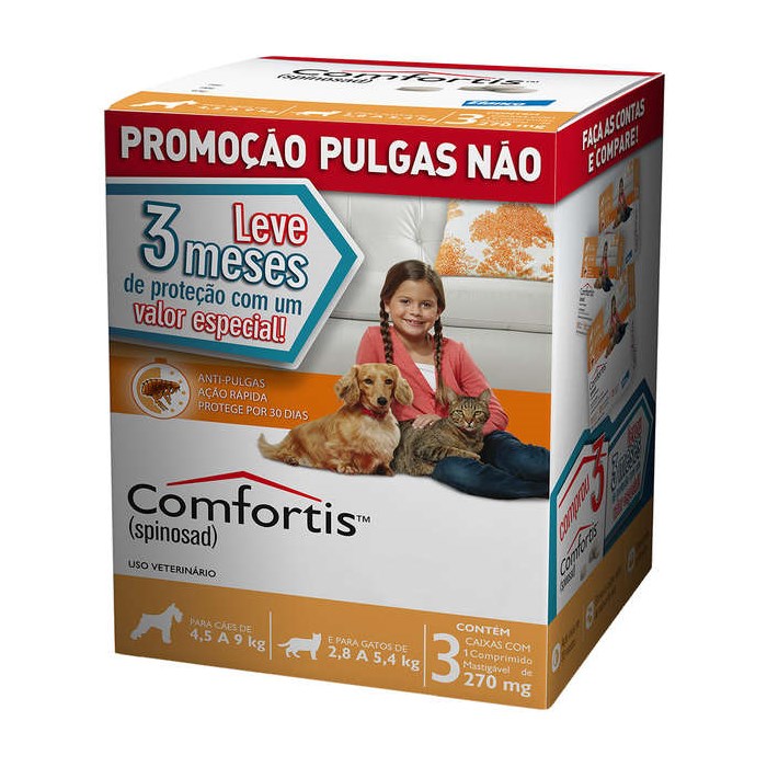 Combo Antipulgas Comfortis Elanco para Cães de 4,5 a 9 kg e Gatos de 2,8 a 5,4 kg 270 mg