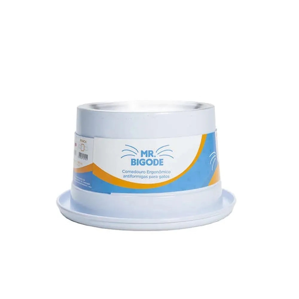 Comedouro Antiformiga para Gatos Mr. Bigode 140ml Branco - NF Pet
