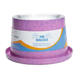 Comedouro Antiformiga para Gatos Mr. Bigode 140ml Rosa - NF Pet