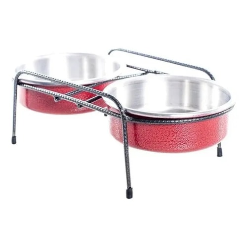 Comedouro / Bebedouro Aramado Duplo Mini 1,2 Litros Vermelho - NF Pet