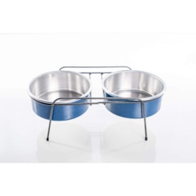 Comedouro / Bebedouro Aramado Duplo Pequeno 3 Litros Azul - NF Pet