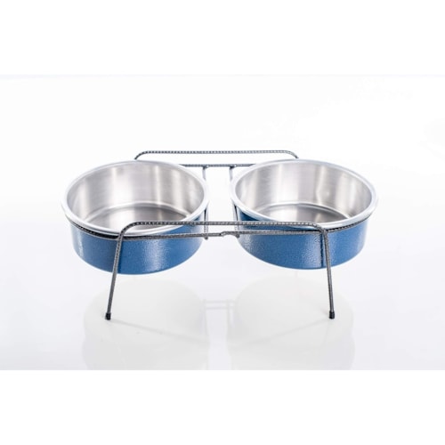 Comedouro / Bebedouro Aramado Duplo Pequeno 3 Litros Azul - NF Pet