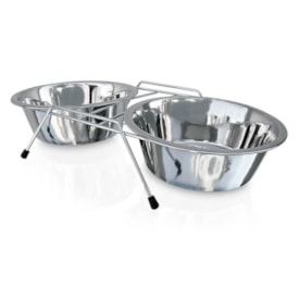 Comedouro/Bebedouro Duplo em Inox Com Suporte - Chalesco - imagem adicional