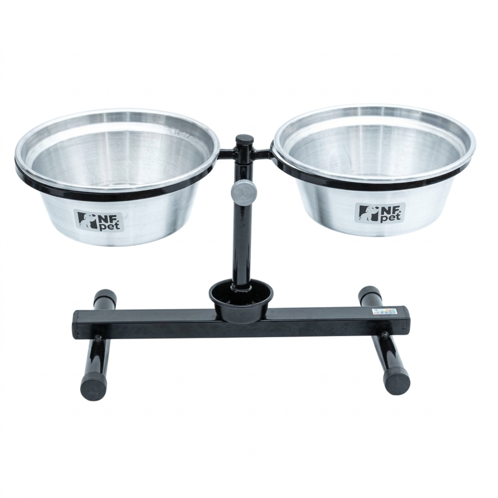 Comedouro Duplo Anti-Formiga para Cães em Aluminio 5 L com Base Aregulável NF Pet