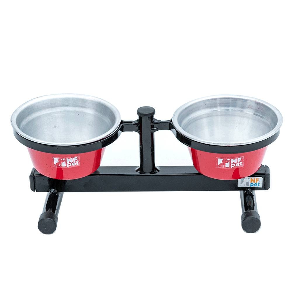 Comedouro Duplo Anti-Formiga Para Cães Filhotes 500ml com Base Vermelho NF Pet