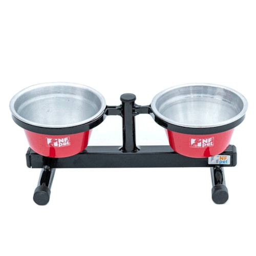 Comedouro Duplo Anti-Formiga Para Cães Filhotes 500ml com Base Vermelho NF Pet