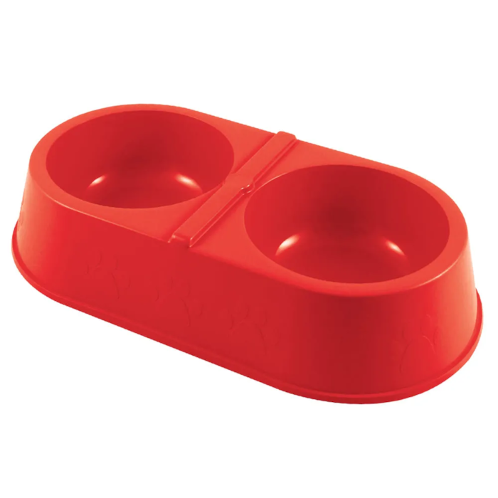 Comedouro Duplo Patinhas Vermelho 2x450ml - Pet Injet