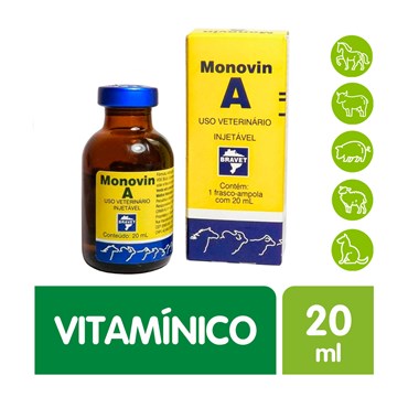 Complexo Concentrado de Vitamina Monovin A Bravet Injetável Uso Veterinário 20ml 