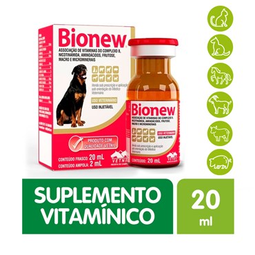 Complexo de Vitaminas Bionew Vetnil Injetável Uso Veterinário 20 ml