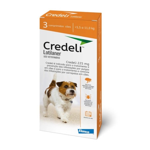 Credeli Antipulgas e Carrapatos 225mg Cães de 5,5 a 11kg - 3 Comprimidos - Elanco