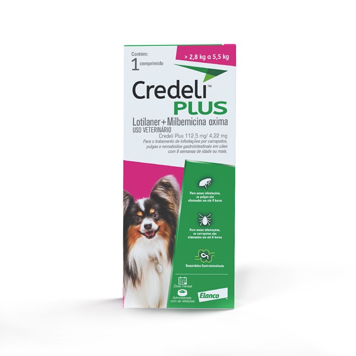 Credeli Plus Antipulgas e Carrapatos 112,5mg Cães de 2,5 a 5,5kg - 1 Comprimido - Elanco