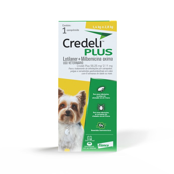 Credeli Plus Antipulgas e Carrapatos 56,25mg Cães de 1,3 a 2,5kg - 1 Comprimido - Elanco