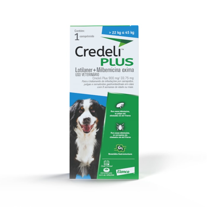 Credeli Plus Antipulgas e Carrapatos 900mg Cães de 22 a 45kg - 1 Comprimido - Elanco