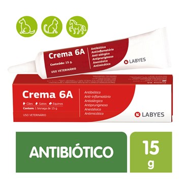 Crema 6A Labyes Antibiótico para Cães e Gatos 15g