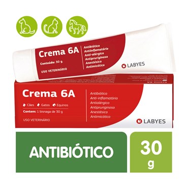 Crema 6A Labyes Antibiótico para Cães e Gatos 30g
